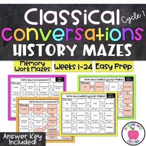 Conversations classiques 1er cycle d'histoire Labyrinthe de travail de mémoire | Révision grammaticale de 24 semaines | CC 1er cycle d'enseignement à domicile Imprimable | Journée communautaire des tuteurs