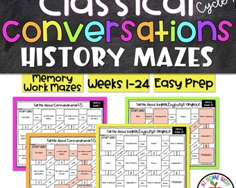 Cycle 1 History Review Mazes, 24 Weeks of History Activities, Homeschool Review, Memory Work Reinforcement, Answer Key Included