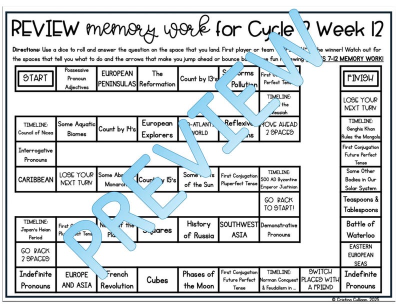Classical Conversations Cycle 2 Memory Work Review Games | Weeks 1–24 CC Printable Board Games | Homeschool Memory Work Activity image 7