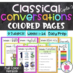 Classical Conversations Cycle 2 Colored Poster Pages Bundle | CC Memory Work Review | Homeschool Printable | Weeks 1-24 | All 9 Subjects