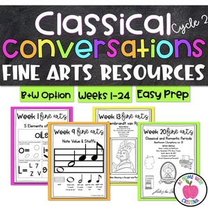 Classical Conversations Cycle 2 Fine Arts | Black & White Coloring Pages | CC Cycle 2 Memory Work Printable | Homeschool Resource