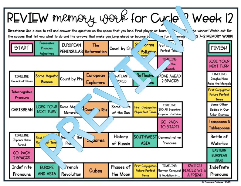 Classical Conversations Cycle 2 Memory Work Review Games | Weeks 1–24 CC Printable Board Games | Homeschool Memory Work Activity image 6