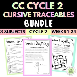 CC-Cycle 2 Cursive Tracing BUNDLE Coloring Pages-Weeks 1-24 | 3 SUBJECTS
