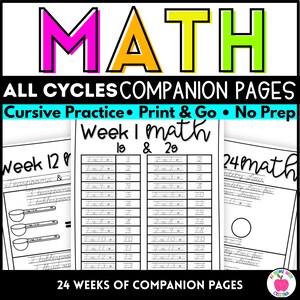 Cycle 1, 2, 3 Math Companion Pages | Cursive Tracing Pages | Homeschool Math Worksheets | Printable PDF | 24 Weeks