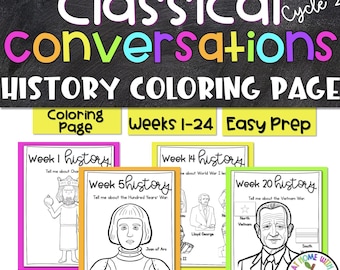 Cycle 2 History Companion Pages | Coloring Pages for Littles | Homeschool History Worksheets | Printable PDF | 24 Weeks