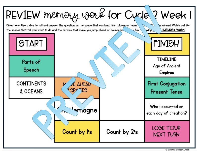 Classical Conversations Cycle 2 Memory Work Review Games | Weeks 1–24 CC Printable Board Games | Homeschool Memory Work Activity image 4