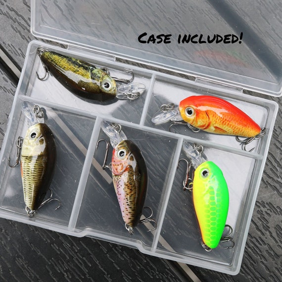 Handmade 5 Piece Set of Mini Crankbaits for Catching Bass, Trout
