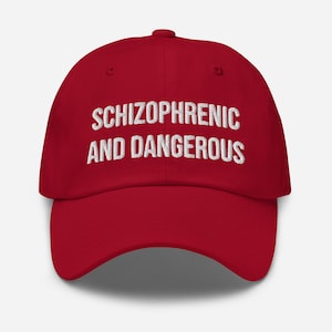 Schizophrenic And Dangerous Dad Hat Men's Unisex funny hats, cursed hats, meme hats, offensive hats, schizo, gag hats, gag gifts, for men