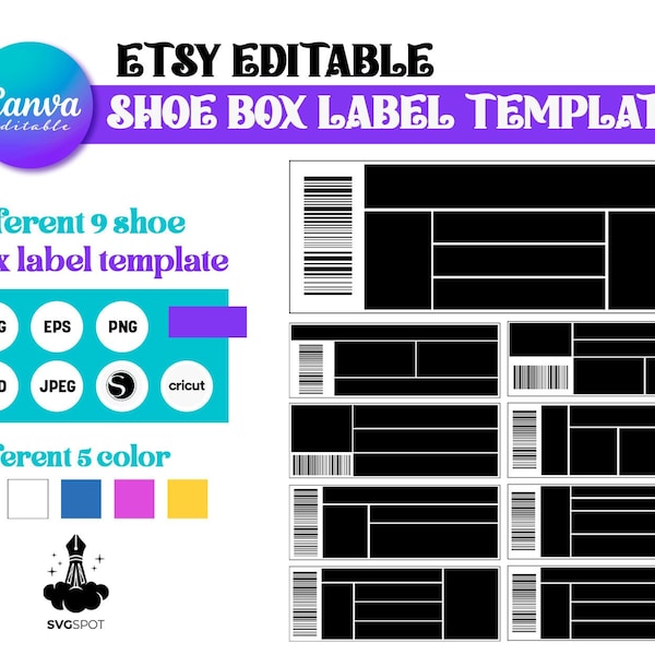 Shoe Box Label Template, Template SVG, Shoe Box Label SVG, Printable Template, Customize Label Template, Instant Download, All Colors