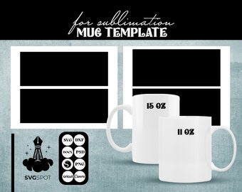 11oz 15oz Mug Wrap Pack Template Svg, Mug Template SVG, Mug Svg, Cricut Mug Press Template, Full Mug Wrap Template With Handle Cut Svg