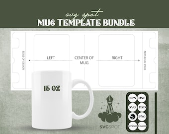 Mug Template, 15oz Mug Template, , Mug Template Svg Bundle, Mug Full Wrap Template, Cricut Mug Press Template