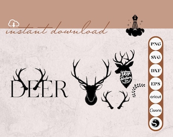 鹿の頭の SVG | 鹿の頭のクリップアート | 鹿の SVG | 鹿の頭のシルエット | ヘラジカの頭の SVG | Cricut、シルエット用のカッティング ファイル | デジタル ダウンロード