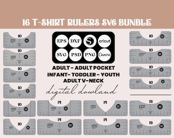 Tshirt Ruler Printable Bundle, T-shirt Alignment Tool Template, Tshirt Ruler Guide Pdf, Tshirt Alignment Ruler, Placement Guide Ruler Svg