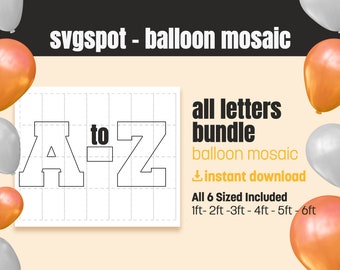 Mosaico de globos de todas las letras, 1 pie, 2 pies, 3 pies, 4 pies, 5 pies, 6 pies, todos los tamaños, Descarga instantánea de mosaico de globos, PDF de mosaico de globos