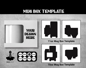 Bundle  11 Oz 15 Oz Mug Box Template, Sublimation Template, Cut Files, SVG, DXF, Canva, Png, Psd, Window Mug Box Instant Download