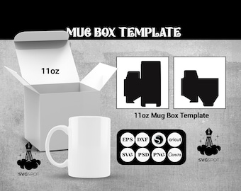 11 Oz Mug Box Template, Sublimation Template, Cut Files, SVG, DXF, Canva, Png, Psd, Mug Box Instant Download