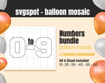 All Balloon Mosaic  Numbers, 1ft, 2ft, 3ft, 4ft, 5ft, 6ft, All Sizes, Balloon Mosaic  Instant Download, Mosaic Numbers, Balloon Mosaic PDF