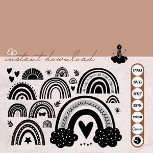 Boho rainbow svg bundle, cute rainbow svg, boho rainbow clipart, rainbow svg, hand drawn rainbow, rainbow clipart, boho stickers
