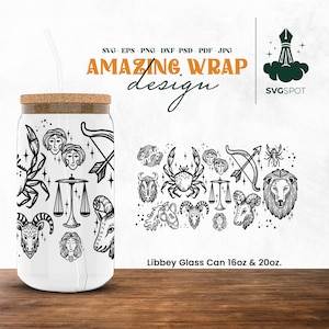16 oz Libbey Glass Can Svg Bundle, Poissons, Verseau, Canette de verre de café, Svg de verre de bière, Horoscope Signe Svg, Signe du zodiaque, Png, Cricut, Silhouette