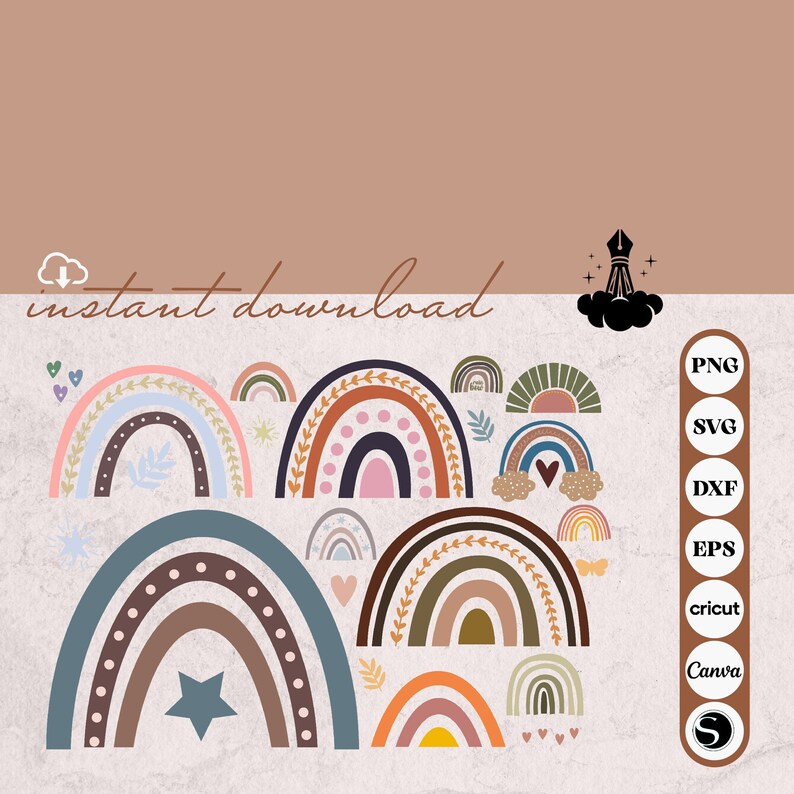 Boho Rainbow Svg Bundle, Cute Rainbow Svg, Boho Rainbow Clipart ...