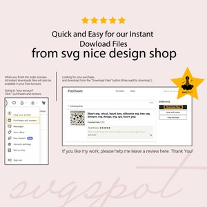 May include: Screenshot of an Etsy shop showing a digital download of a heart svg design. The design includes a variety of heart shapes and the text "Heart svg, cricut, heart love, silhouette svg, love svg, iloveyou svg, design, svg, eps, heart png". The text "Quick and Easy for our Instant Download Files from svg nice design shop" is at the top of the image.