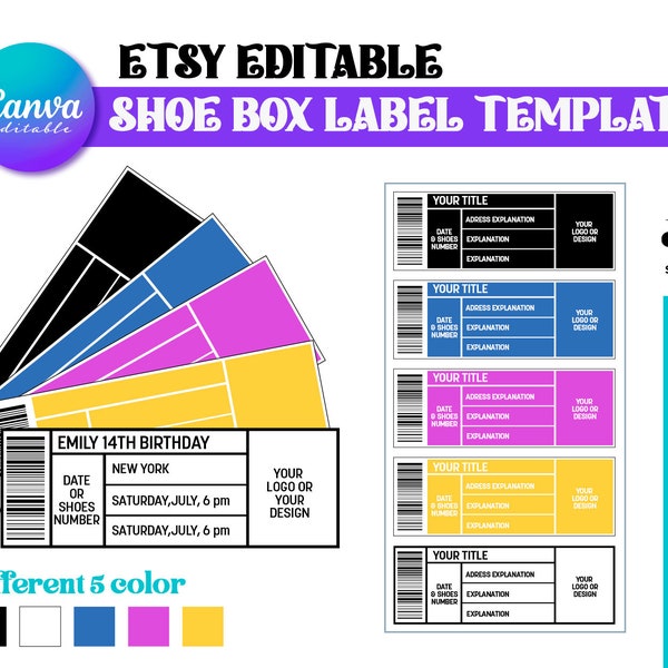 Shoe Box Label Template, Template SVG, Shoe Box Label SVG, Printable Template, Customize Label Template, Instant Download, All Colors