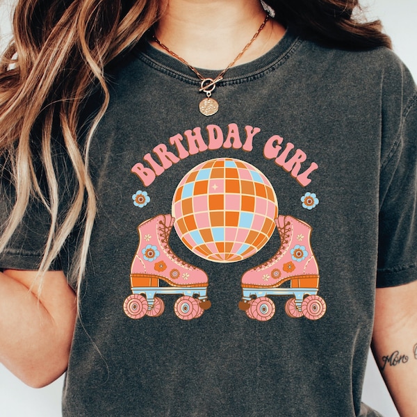Camiseta retro de cumpleaños para niña, camiseta "Let's Roll", camiseta genial para niña de cumpleaños, camiseta de patinaje sobre ruedas, fiesta de patinaje sobre ruedas, cumpleaños retro bonito, OF973