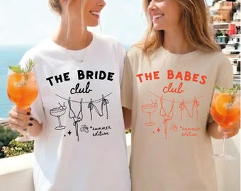 Bride Club & Babes Club Summer Outfit Shirts, Bachelorette Party Matching Graphic Tee Set, Fun Girls Trip Beach Vacation Tops,AS-2578
