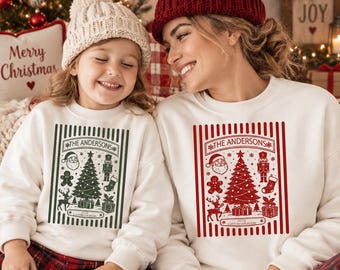 Custom  Christmas Sweatshirt, Custom Family Name Christmas, Matching Holiday Shirts, Xmas Gift Idea,AS-2712