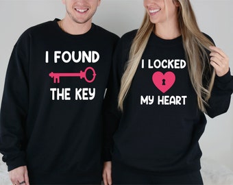 Valentines Heart Sweatshirt, Love Sweatshirt, Valentines Day Gift, XOXO Hoodie,Couple Matching Sweatshirts Heart Lock & Key Valentines,OF894