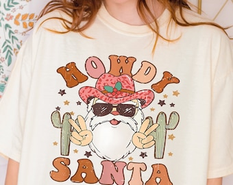 Cowboy Christmas Comfort Colors Shirt, Howdy Santa Christmas Shirt, Cowboy Santa Tshirt, Retro santa Shirt, Western Christmas Shirt, OF801