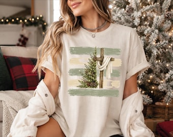 Christian Christmas Shirt, Cross Christmas Tree Tee, Faith Based Holiday Shirt, Jesus Christmas Gift, Religious Xmas T Shirt,AS-2702