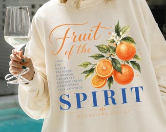 Fruit of the Spirit Sweatshirt, Christian Bible Verse Hoodie, Galatians 5:22-23 Faith Floral Citrus Graphic T-Shirt,AS-2575