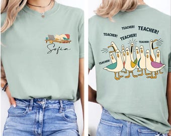 Cute Teacher Halloween Shirt, Funny Goose Ghost Graphic Tee For Teachers, Back Print School Shirt, Classroom Gift For Educators,AS-2630
