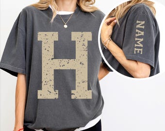 Custom University Letter Shirt, Personalized Varsity Letter Tee, Name Sleeve Print College Team Spirit Shirt, School Football Gift,AS-2170