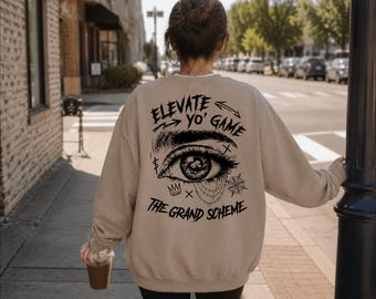 Eye Graphic Grunge Sweatshirt, Streetwear Back Print Pullover, Aesthetic Urban Unisex Hoodie,AS-2565