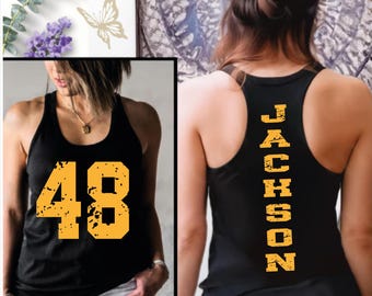 Custom Football Racerback with Personalized Name and Number, School Sports Tee, Custom Front and Back Print,AS-2258