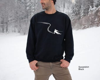 Ski Sweatshirt, Minimal Skiing Crewneck, Winter Mountain Sweater, Ski Lover Gift, Snowboard Season Pullover,AS-2710