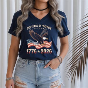 250 Years of Freedom Racerback V-Neck, 250th American Freedom Flag Shirt,AS-2094 image 2