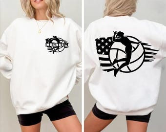 Custom Volleyball Sweatshirt, USA Flag Sports Pullover, Team Volleyball Mom Hoodie,Personalized Game Day Athletic Crewneck Top,AS-2563