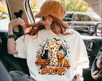 Boop Halloween Shirt, Cute Ghost Cat Dog Tee, Pet Lover Halloween T Shirt, Spooky Season Animal Gift,AS-2709
