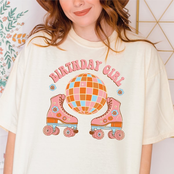 Camiseta retro de cumpleaños para niña con colores cómodos, camiseta "Let's Roll", camiseta genial para niña de cumpleaños, camiseta de patinaje sobre ruedas, fiesta de patinaje sobre ruedas, OF973
