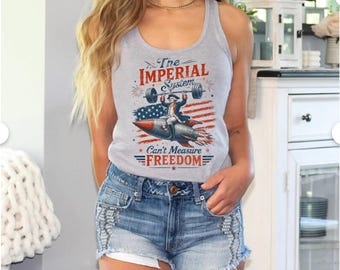 The Imperial System Can’t Measure Freedom Tank Top, Patriotic USA Eagle Rocket Graphic Shirt, Vintage American Independence Tee,AS-2564