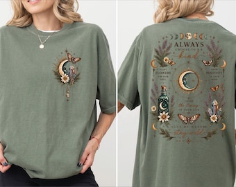 Spiritual Shirt For Women, Moon Phase Graphic Tee, Bohemian Nature Shirt, Crystal Lover Gift, Cottagecore Outfit,AS-2706