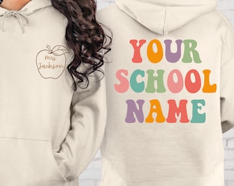 Custom Groovy School Name Sweatshirt, Custom Teacher Name Sweatshirt, Custom School Name Shirt,Teacher Apple,Personalized School Shirt OF504