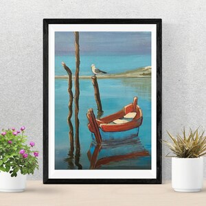 Coastal Art Marina Art Print Nautical Fishing Boat Painting Sailing Art Giclee Print Handmade