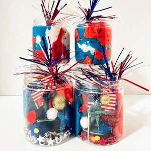 Solider Playdough Kit, Kids Party Favors, USA Play Dough Jars, Sensory Jar, American PlayDoh Kits, Soldier Toy Jars, Class Gifts, MDW Gift