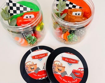 LIGHTING McQueen Playdough Favors, Kids Party Favor, Mater Toy, Sensory Play Dough Jar, Kids Birthday, Class Gift, Goodie Bags, Ka-Chow!