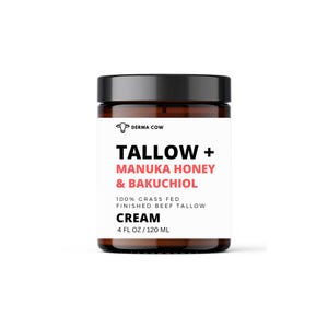 Tallow + Bakuchiol + Manuka Honey, Grass Fed Beef, Cream for Face and Body - Beef Tallow Moisturizer