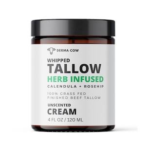 Tallow Cream Herb Infused, With Calendula and Rosehip,  Tallow Moisturizer, Cream for Face and Body, Whipped Tallow Balm, Gras Fed Beef